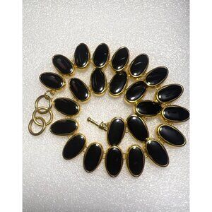 Black‎ Enamel Oval Link Necklace Gold Tone Toggle Clasp 16+2 In Statement Chic